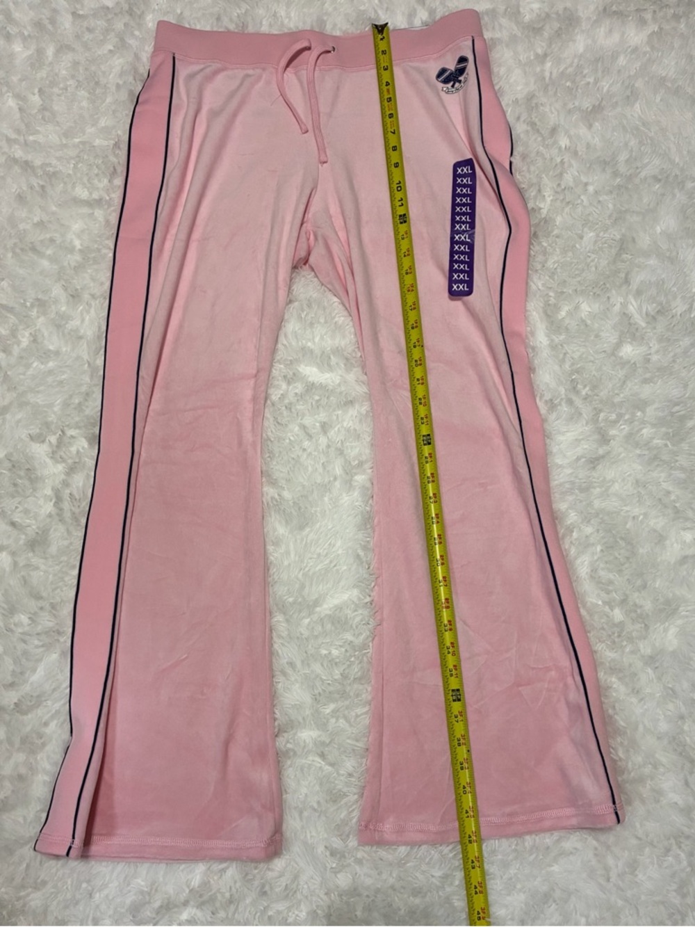Juicy Couture Pink Velour Wide-Leg Track Pants with Blue Side Stripes - Picture 7 of 11